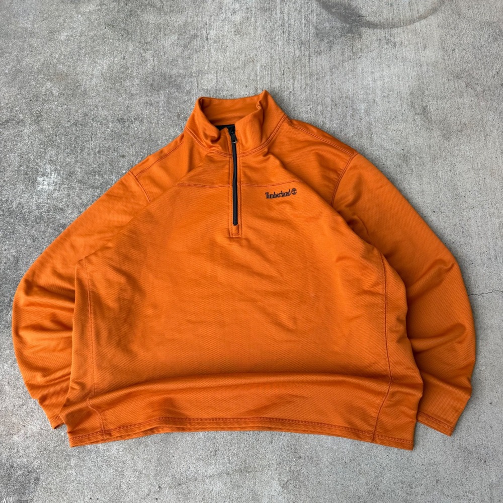 Timberland Mens 2XL Orange Quarter Zip Pullover Textured Mesh Fleece 581E110
